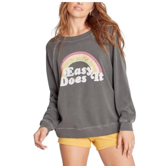 Wildfox Tops - 657. XS Oversized - WILDFOX Gray Sweatshirt “Easy Does It” Rainbow NEW $108 msrp